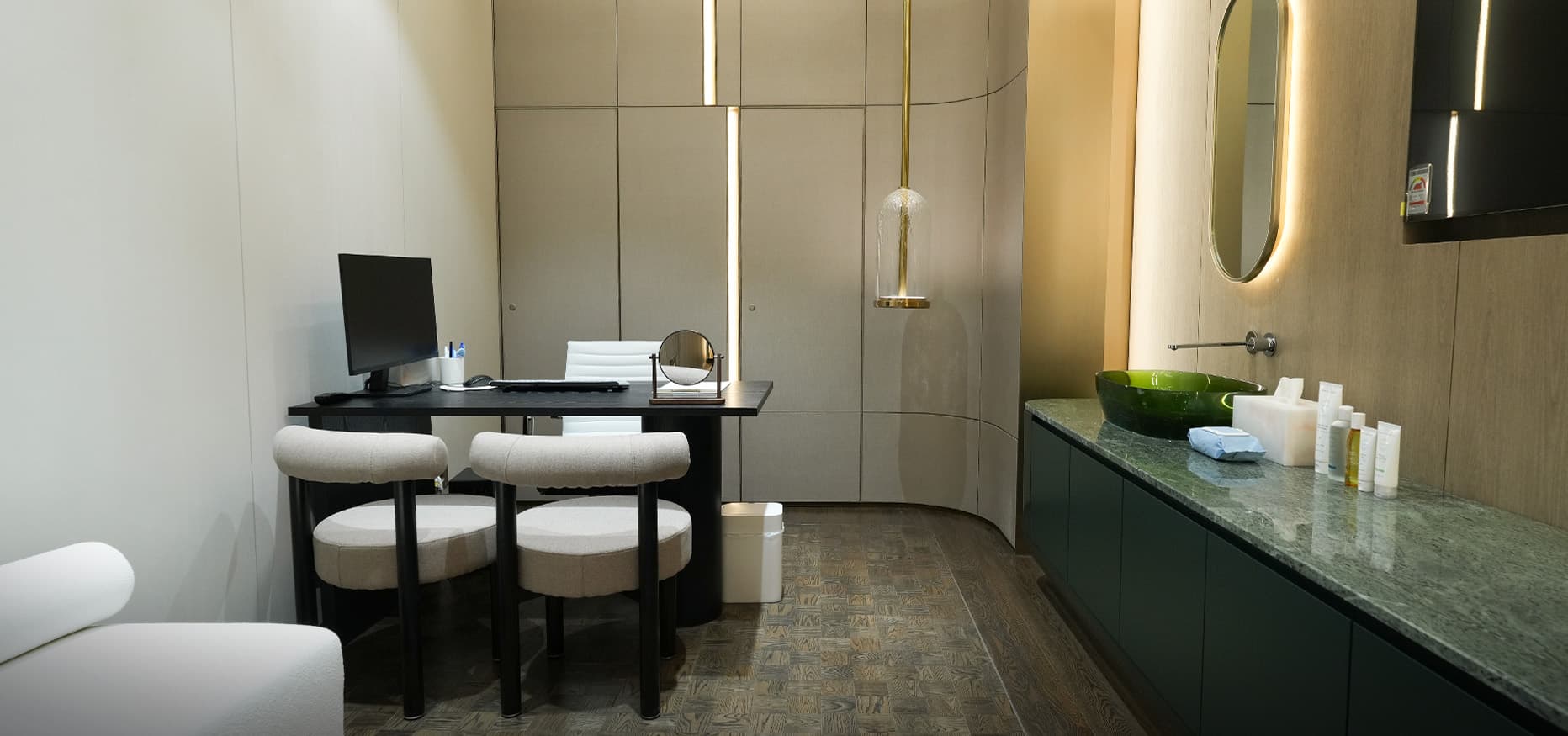 CONSULT ROOM — In-depth consultation focused entirely on one individual.